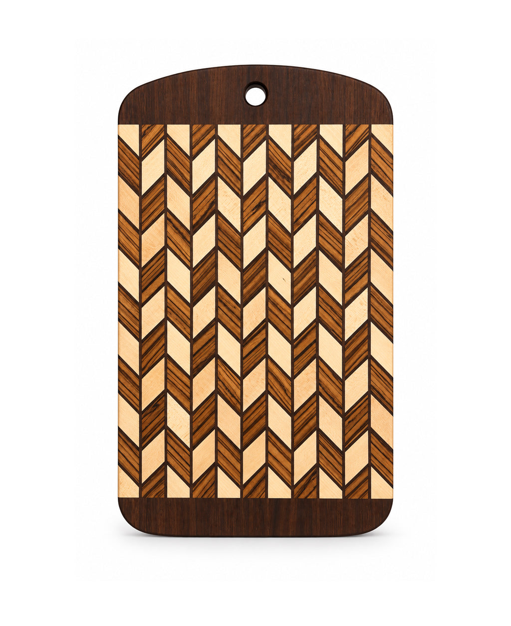 20” x 11.5” Handcrafted Cutting Board – Wengé, Zebrawood & Maple