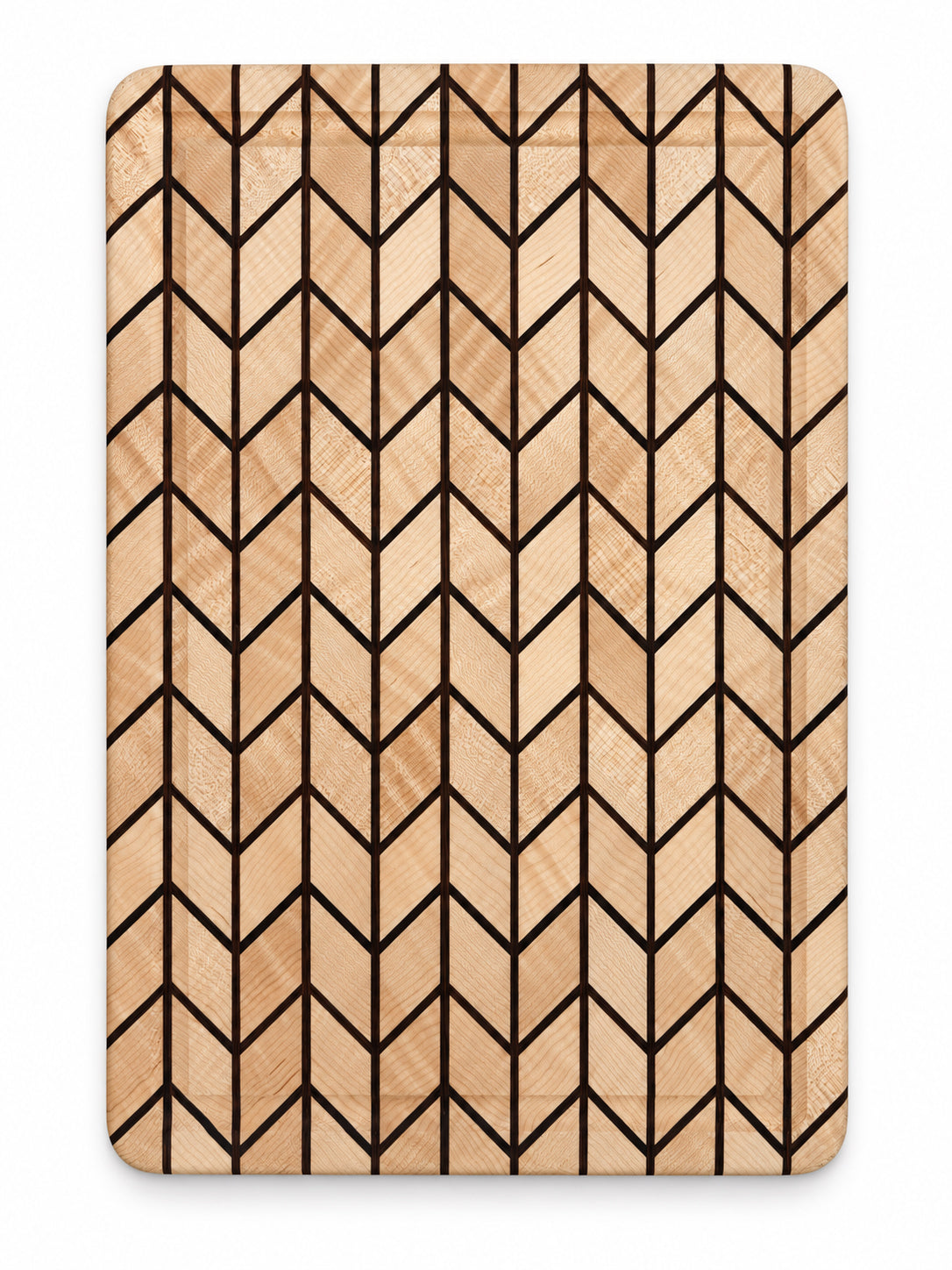 Curly Maple & Wengé Chevron Cutting Board – 16.5” × 11”