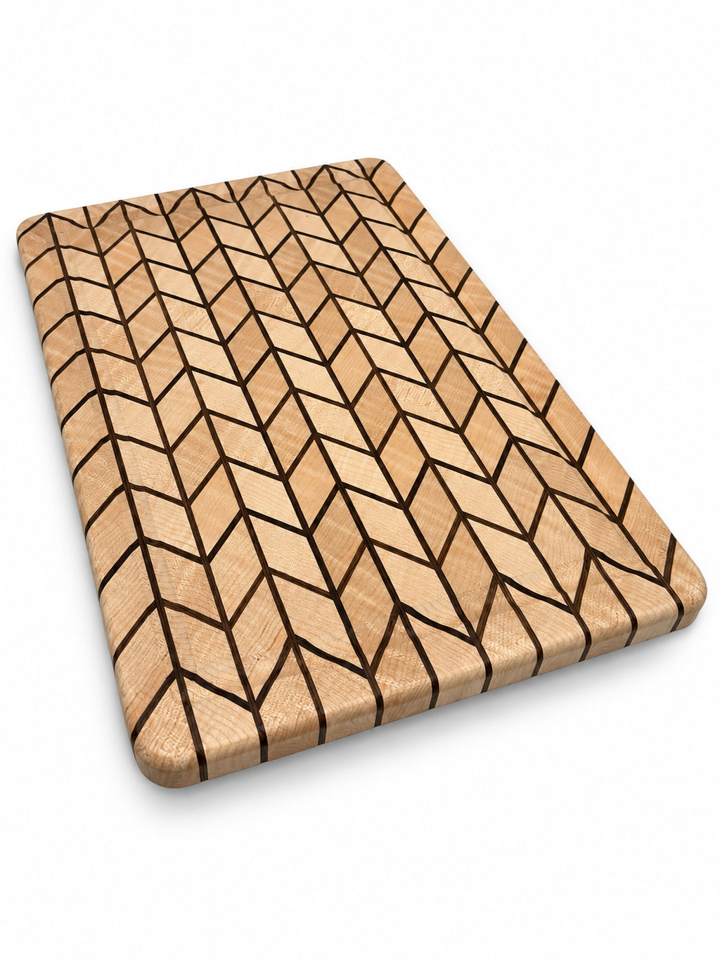 Curly Maple & Wengé Chevron Cutting Board – 16.5” × 11”