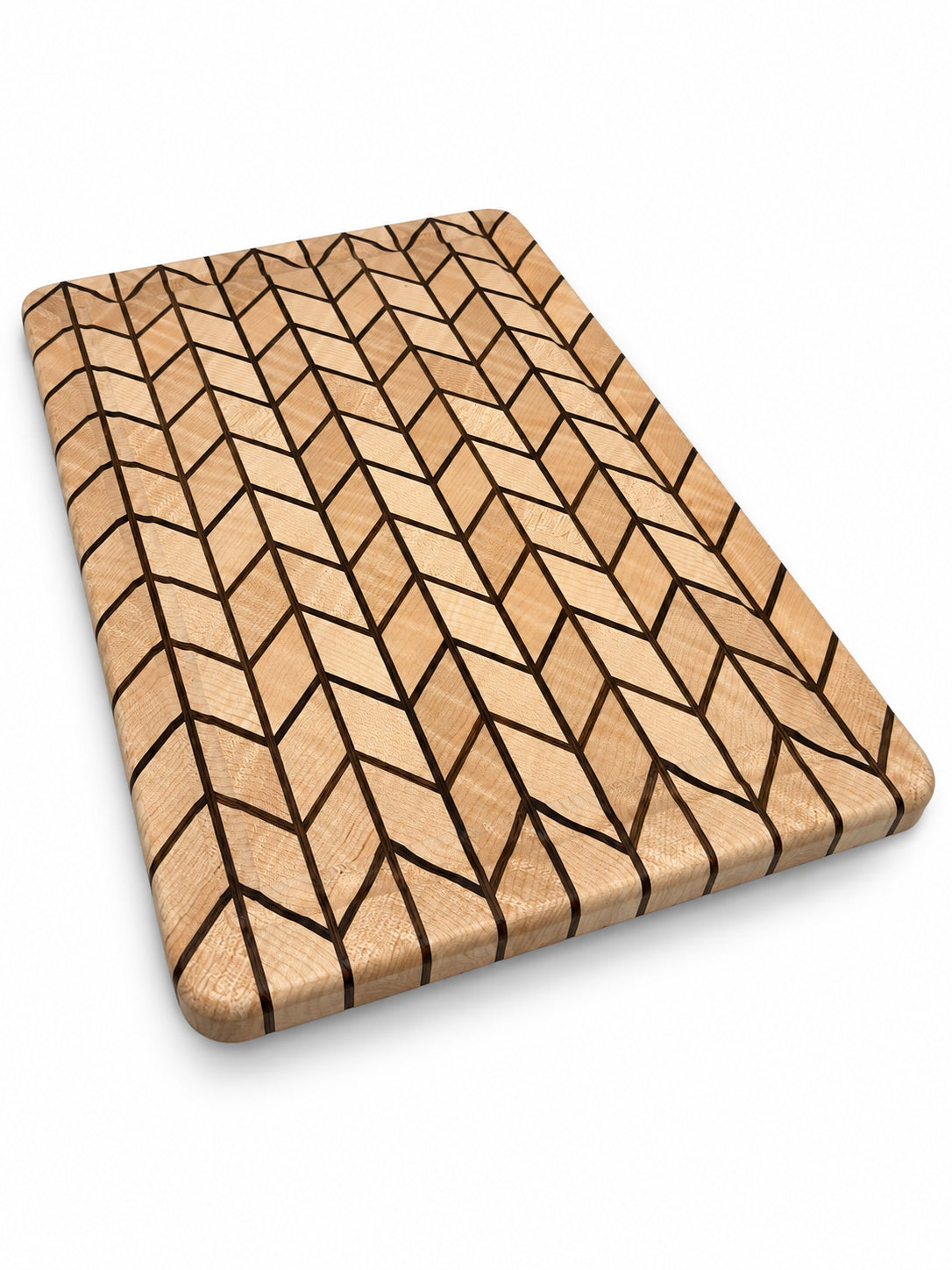 Curly Maple & Wengé Chevron Cutting Board – 16.5” × 11”