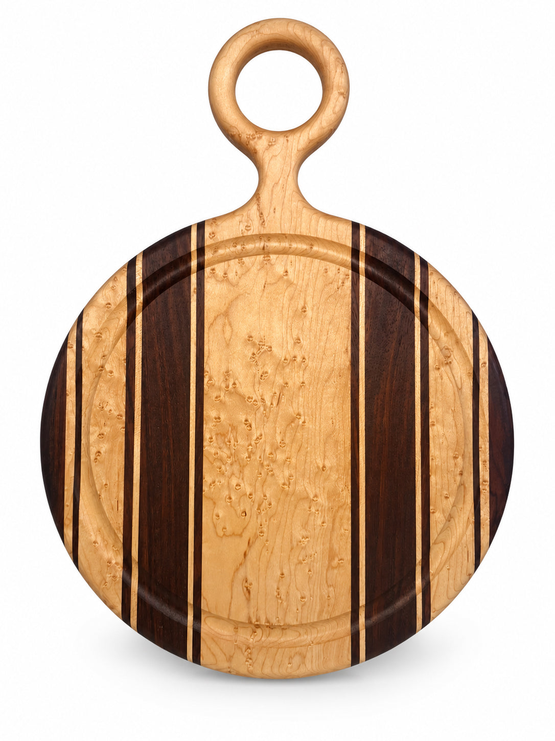 16” Handled Cutting Board – Bird’s-Eye Maple & East Indian Rosewood