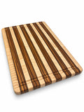 Zebrawood, Curly Maple & Peruvian Walnut Cutting Board – 18” × 12”