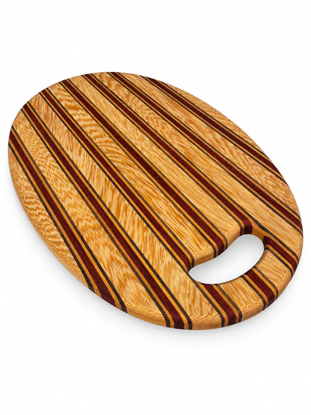 19” Handled Cutting Board – White Wengé, Peruvian Walnut, Padauk & Argentine Osage Orange