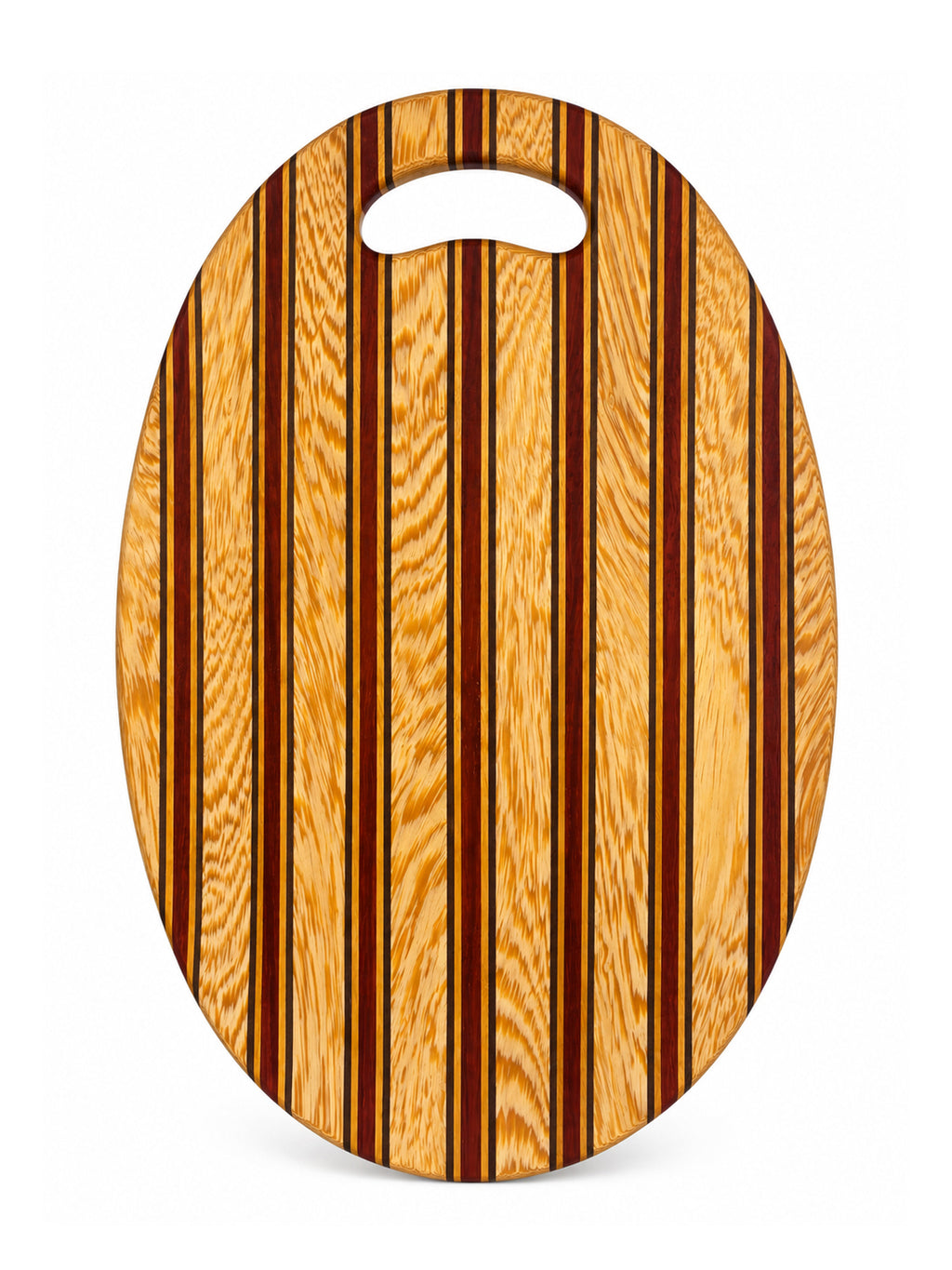 19” Handled Cutting Board – White Wengé, Peruvian Walnut, Padauk & Argentine Osage Orange