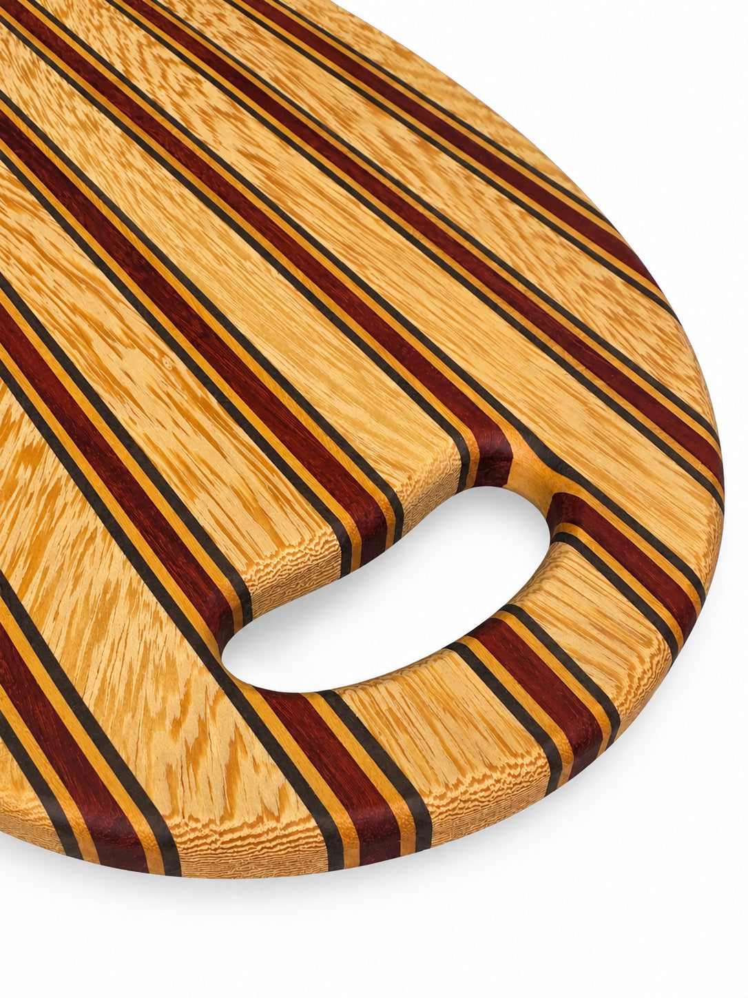 19” Handled Cutting Board – White Wengé, Peruvian Walnut, Padauk & Argentine Osage Orange