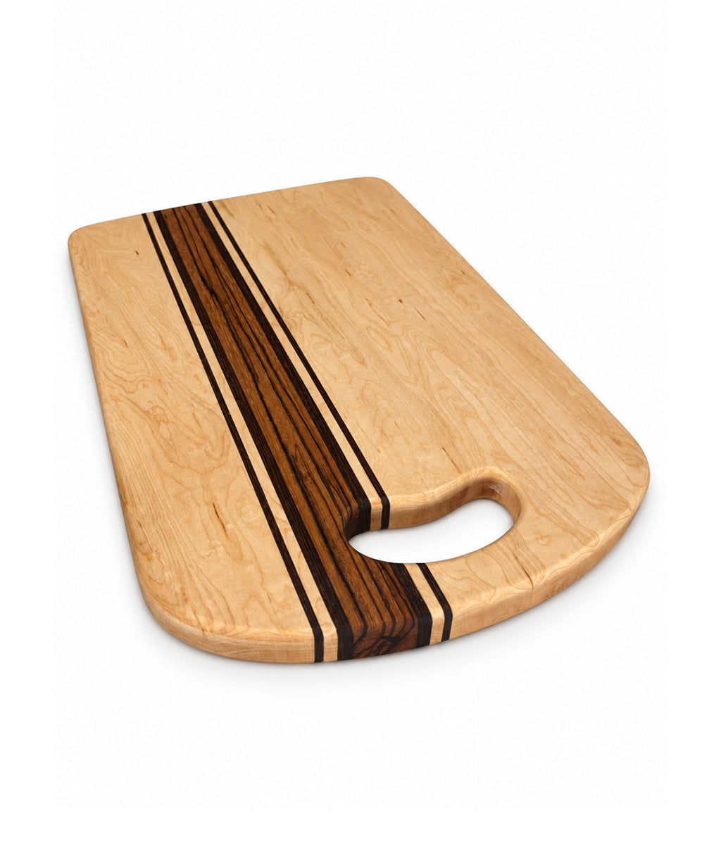 14” x 9.5” Handcrafted Cutting Board – Maple, Zebrawood & Wengé