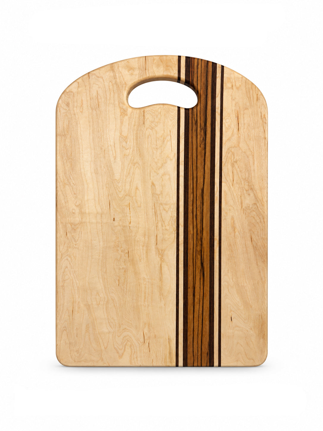 14” x 9.5” Handcrafted Cutting Board – Maple, Zebrawood & Wengé