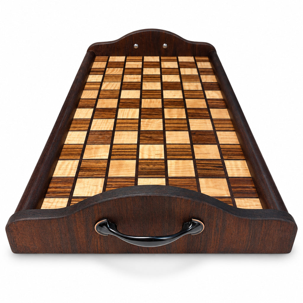 23.5” Handcrafted Serving Tray – Zebrawood, Peruvian Walnut & Curly Maple