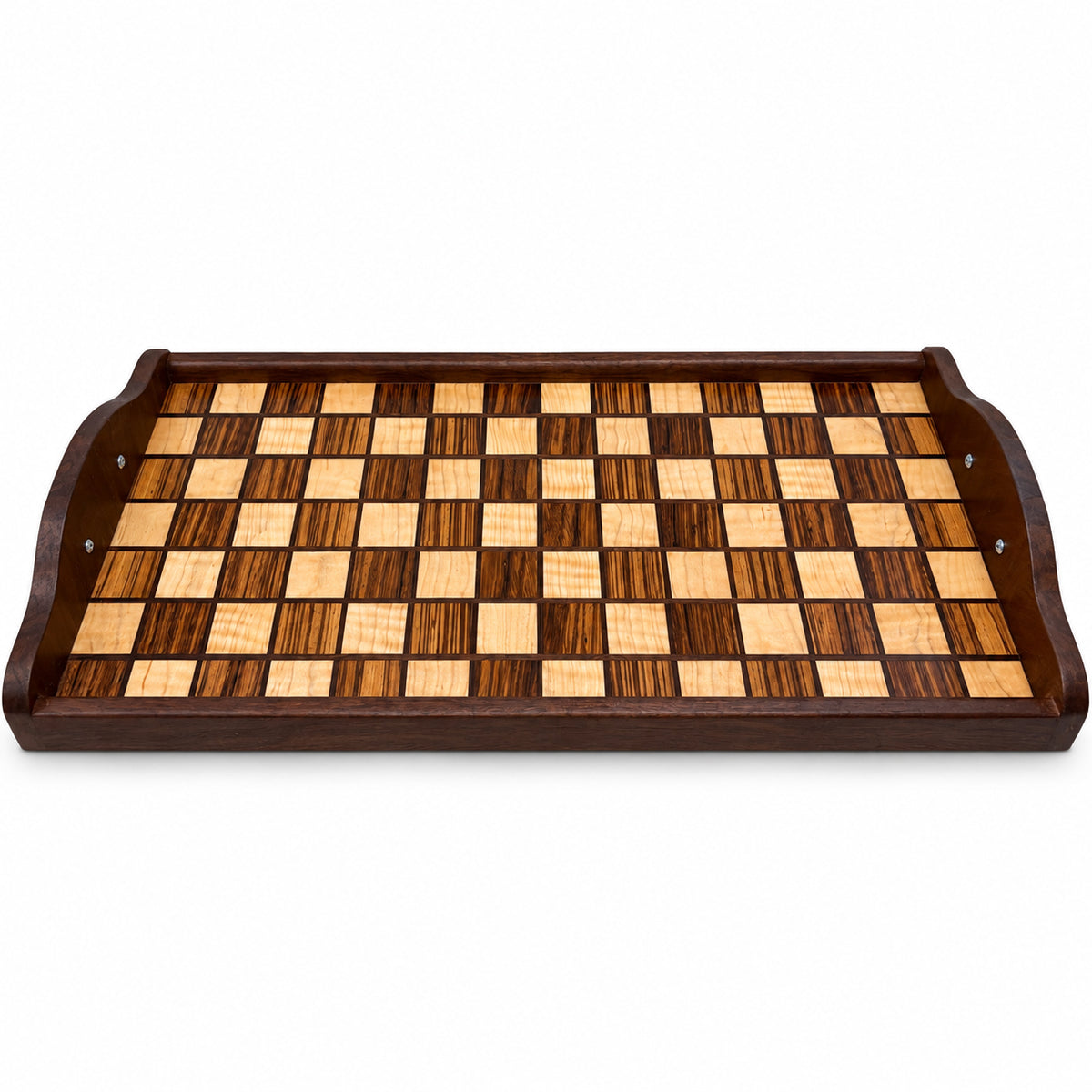 23.5” Handcrafted Serving Tray – Zebrawood, Peruvian Walnut & Curly Maple