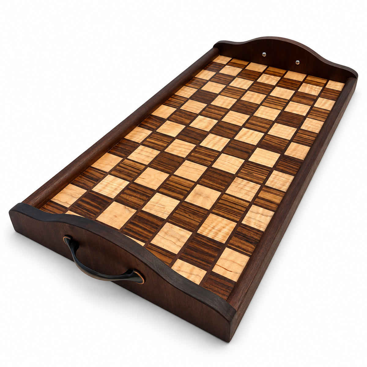 23.5” Handcrafted Serving Tray – Zebrawood, Peruvian Walnut & Curly Maple