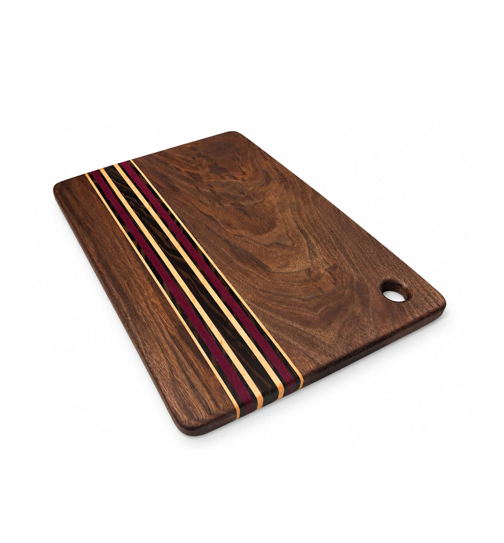 12” x 8.5” Handcrafted Cutting Board – Walnut, Purpleheart, Wengé & Maple